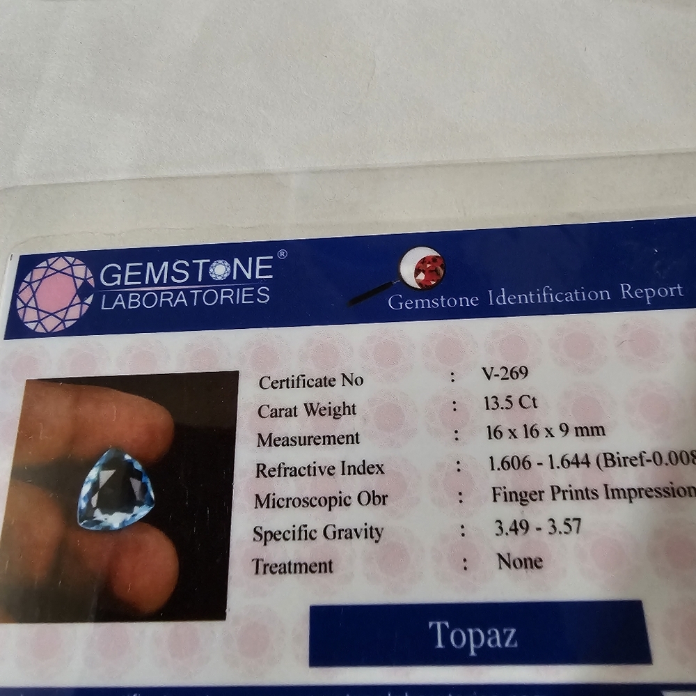 Lovely Certified Swiss Blue Topaz 💙 Gemstone 13.5 Carats! - Picture 6 of 6